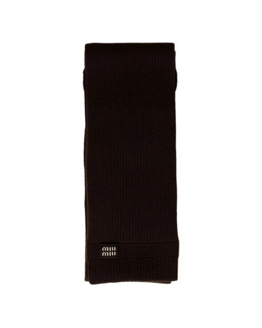 Miu Miu Black Logo-Intarsia Cashmere Scarf