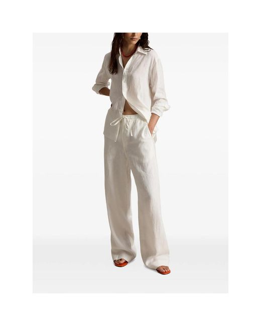 Ralph Lauren White Drawstring Pull-On Trousers