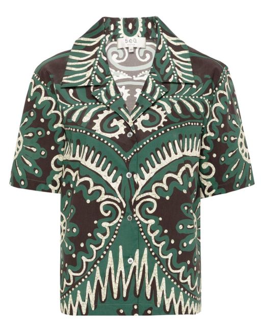 Sea Green Charlough-Print Cotton Shirt