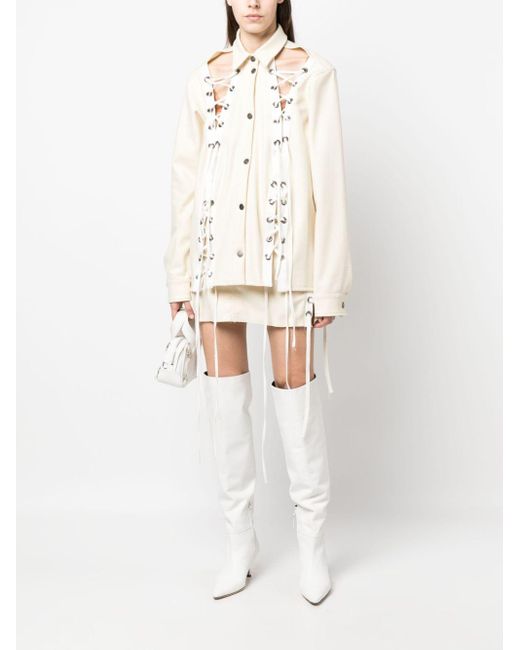 Julfer White Lace-Up Denim Miniskirt
