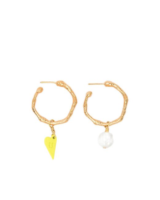 Forte_forte Metallic Heart-Charm Hoop Earrings