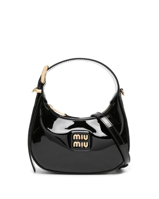 Miu Miu Black Logo-Lettering Patent Tote Bag
