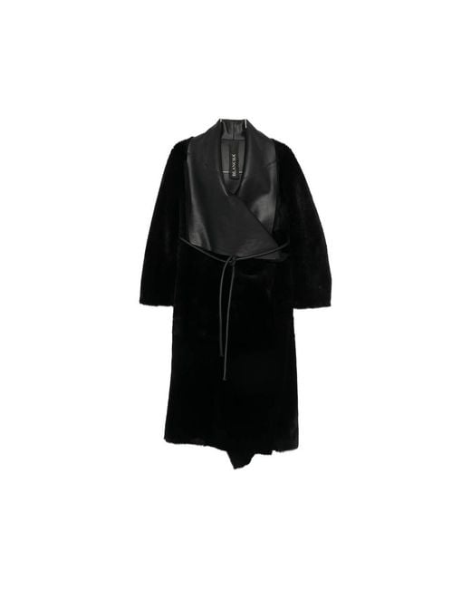Blancha Black Leather-Panelled Shearling Coat