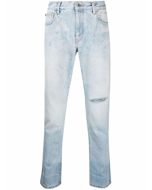Off-White c/o Virgil Abloh Blue Distressed Straight Jeans for men