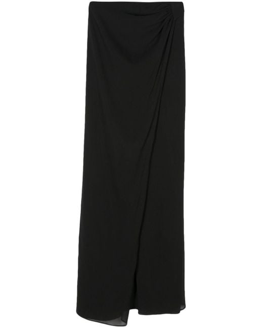 ANDAMANE Black Draped-Detail High-Waisted Skirt