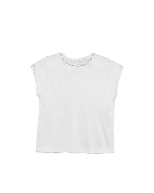 Panicale White Embellished-Detail Round-Neck Blouse