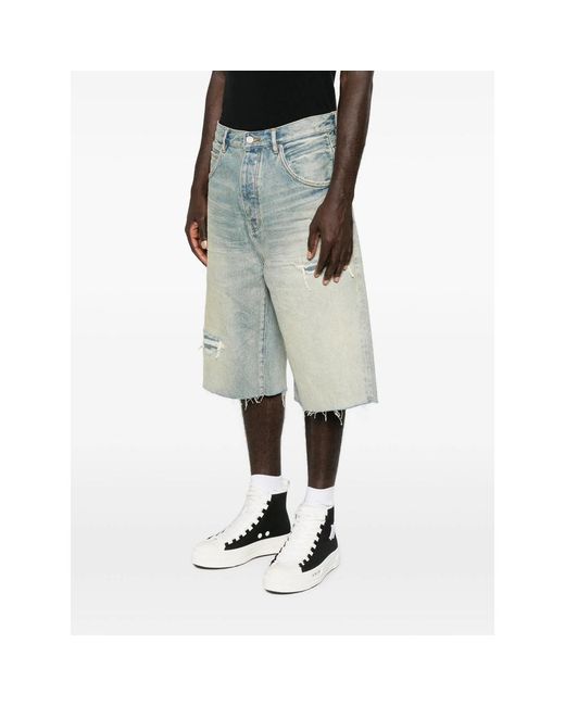 Purple Brand Blue Distressed Raw-Cut Shorts for men