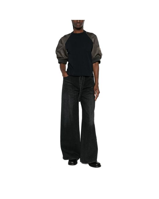 Sacai Black Panelled Raglan-Sleeve T-Shirt