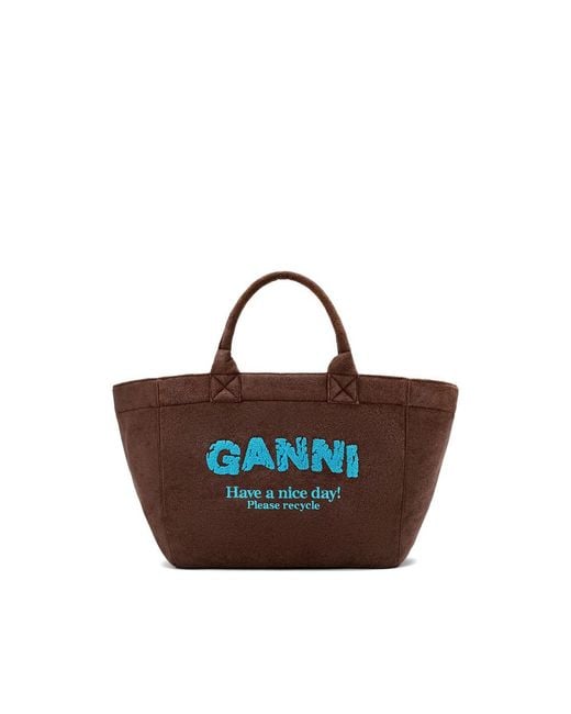Ganni Brown Logo-Embroidered Reversibletote Bag