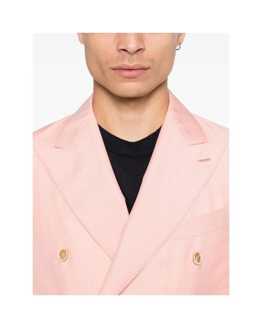 Caruso Pink Aida Double-Breasted Pocket Blazer for men