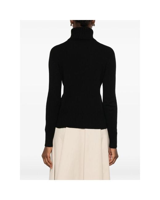Aragona Black Roll-Neck Ribbed-Trim Sweater