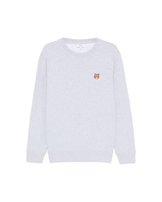 Maison Kitsuné White Fox-Motif Crew-Neck Sweatshirt for men