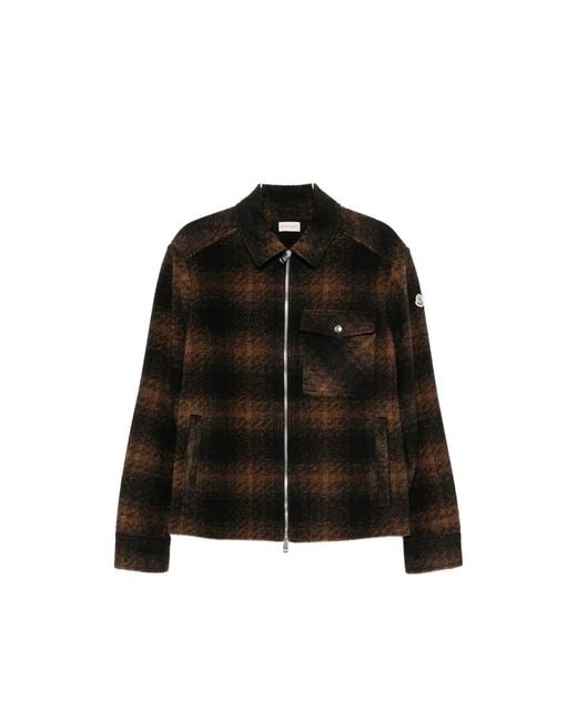 Moncler Black Check-Pattern Zip-Up Overshirt for men