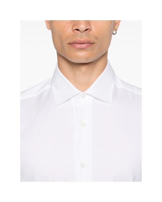 Mazzarelli White Long-Sleeve Button-Up Shirt for men