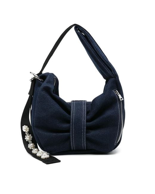 Simone Rocha Blue Bow Pearl-Embellished Shoulder Bag