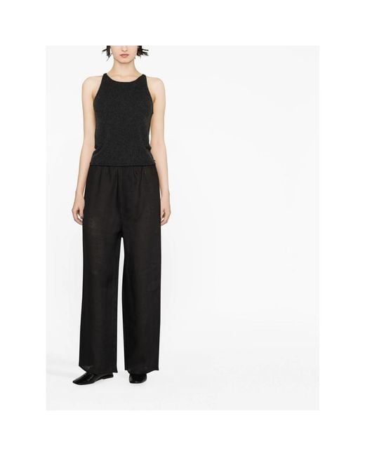 Baserange Black Domond Wide-Leg Linen Trousers