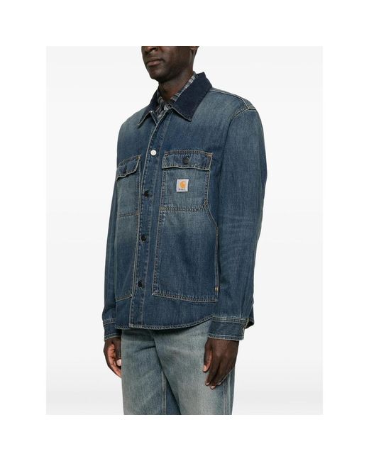 Carhartt Blue Logo-Patch Button-Down Jacket for men
