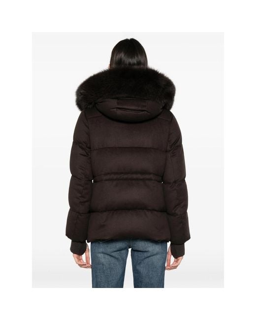 Moorer Black Attica Fur-Trim Hooded Jacket