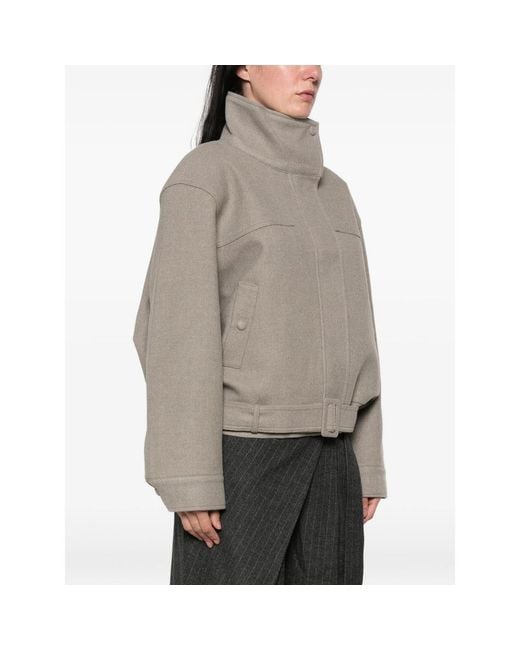 LA PISCINE Gray Belted High-Neck Bomber Jacket