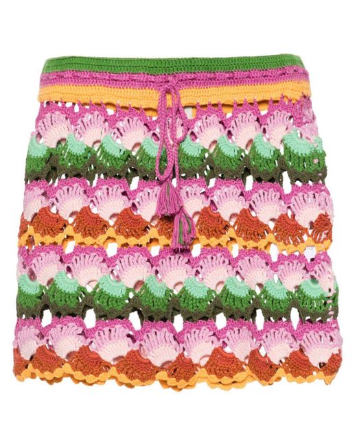Farm Rio Pink Crochet-Knit Mini Skirt
