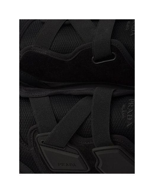 Prada Black Speedrock Leather And Mesh Fabric Sneakers for men