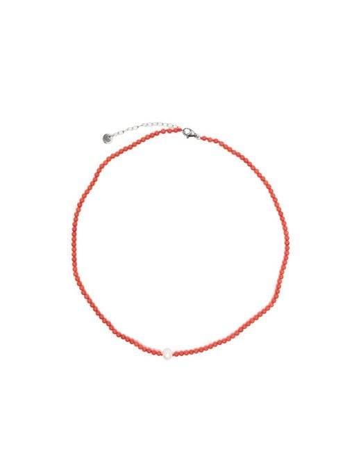 COLLANINE COLORATE Red Beaded Pearl-Detail Necklace