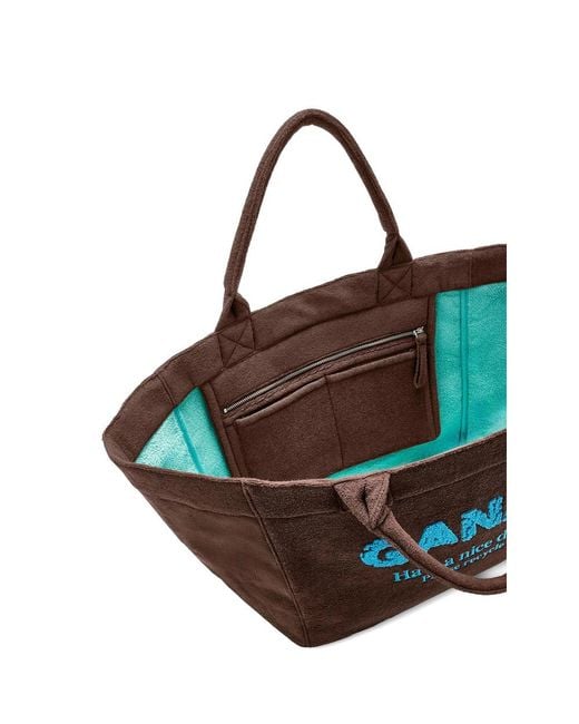 Ganni Brown Logo-Embroidered Reversibletote Bag