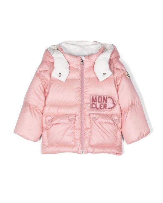 Moncler Pink Abbaye Logo-Embroidered Down Jacket
