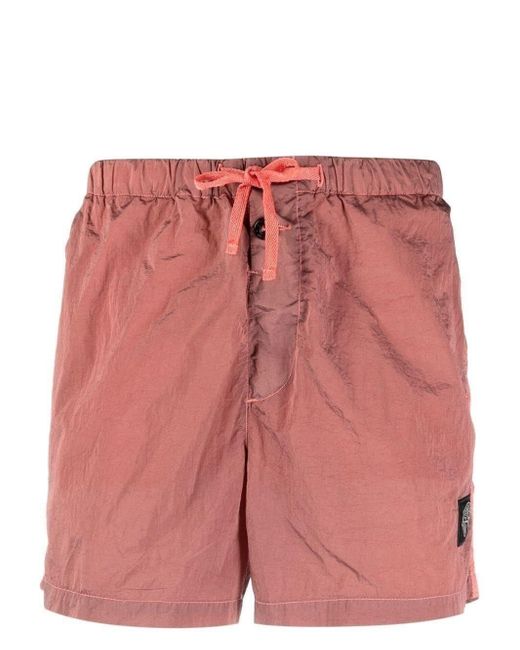 Stone Island Pink Logo-patch Crinkled Shorts for men