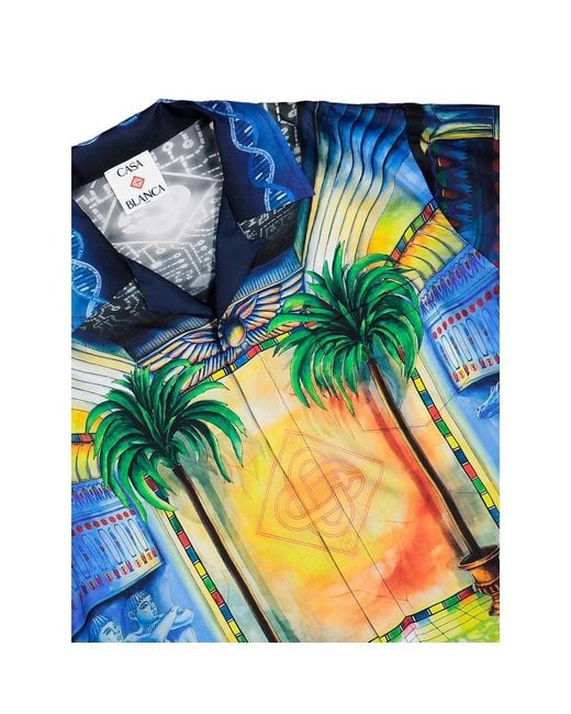 Casablanca Blue Geometrie Sacree Cuban Collar Shirt for men