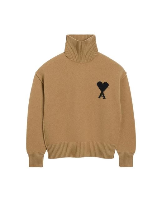 AMI Brown Ami De Coeur Funnel-Neck Sweater for men