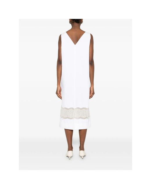 Carven White V-Neck Lace Midi Dress