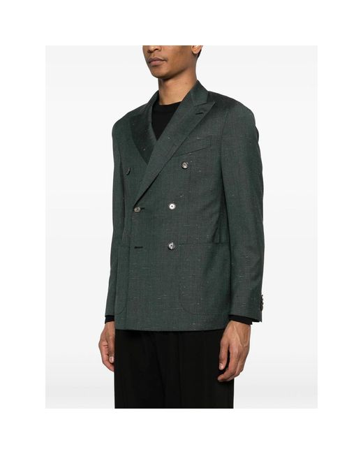 Caruso Green Double-Breasted Blazer for men