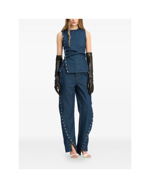 ROTATE BIRGER CHRISTENSEN Blue Buttoned Wide Leg Jeans