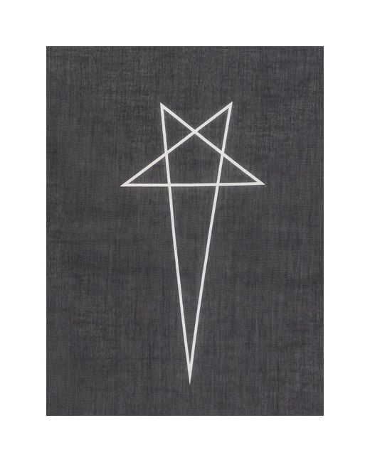 Rick Owens Gray Pentagram Logo-Print Scarf for men