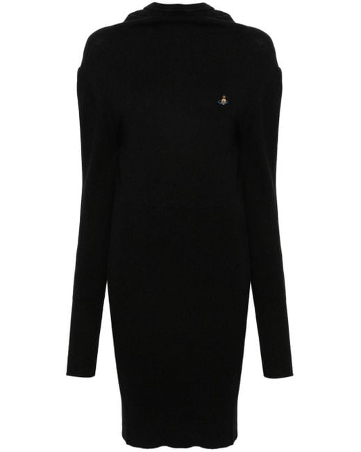 Vivienne Westwood Black Orb-Embroidered Ribbed Mini Dress