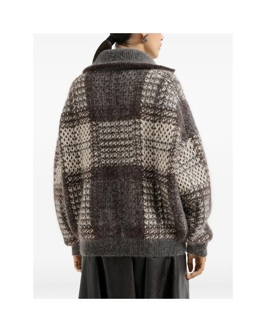 Brunello Cucinelli Black Dazzling Tartan Double Knit Outerwear Jacket