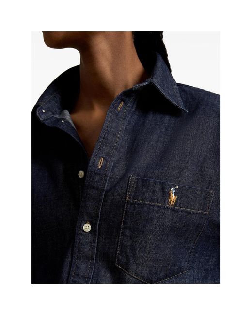Ralph Lauren Blue Logo-Embroidered Pocket Shirt