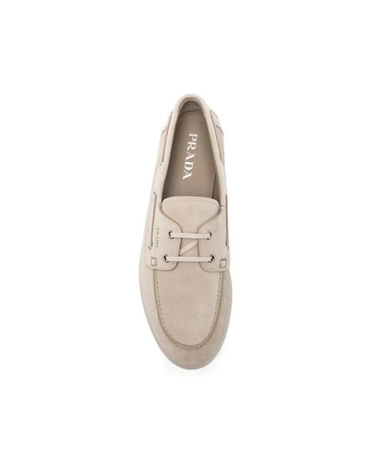 Prada Natural Neutrals Boat Shoes for men