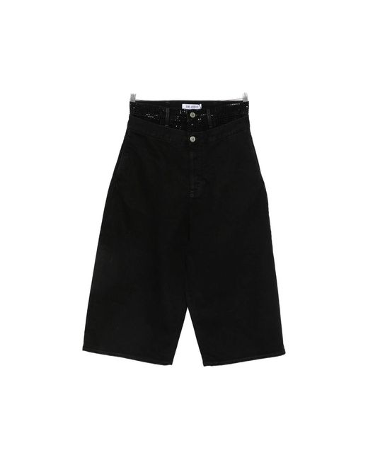 The Attico Black Wide-Leg Cropped Jeans