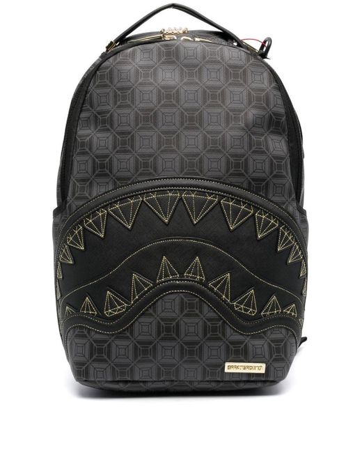Sprayground Black Monogram Shark-motif Backpack for men