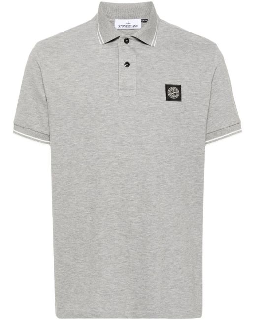 Stone Island Gray Piqué Cotton Polo Shirt for men