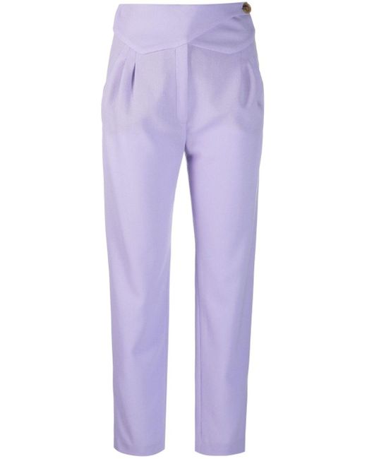 Blazé Milano Purple Cropped Straight-leg Wool Trousers