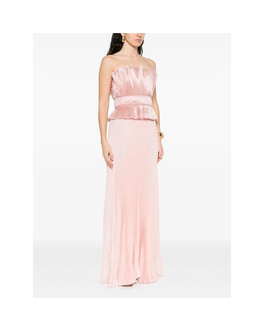 L'idée Pink Pleated Ruffled Gown