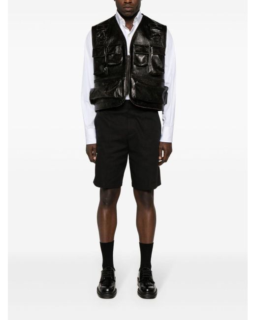 Prada Black Leather Cargo Vest for men