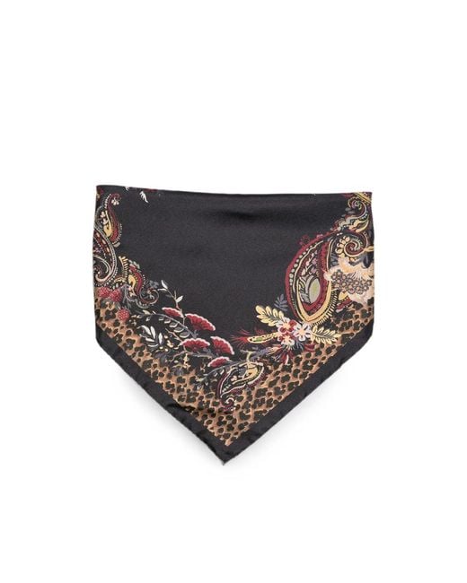 Etro Black Paisley Leopard-Print Scarf