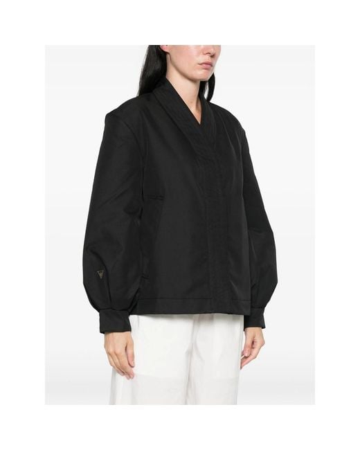 MACRON Black Balloon-Sleeve V-Neck Oversized Jacket