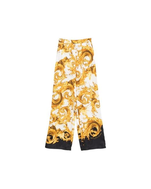 Versace Jeans Couture Metallic Barocco-Print Wide-Leg Trousers