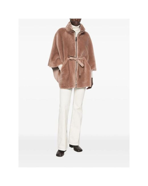Suprema Brown Belted Shearling Jacket