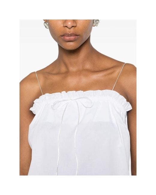 THE NINA STUDIO White Lace-Detail Ruffled Top